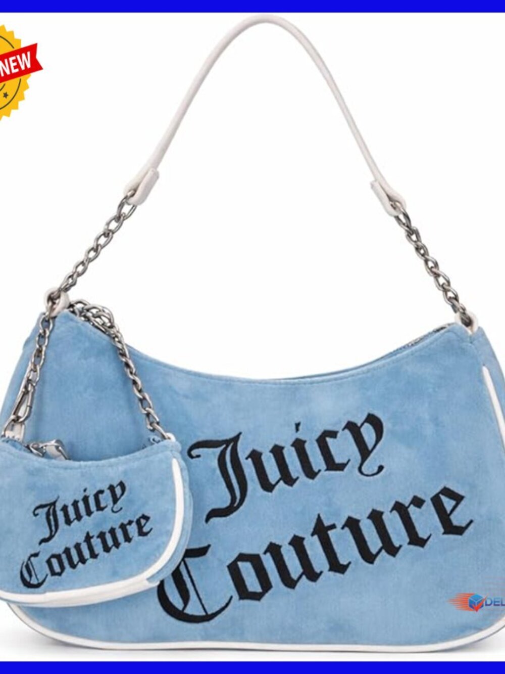 Terry Cloth Hobo Shoulder Bag with Chain Strap and Detachable Pouch
